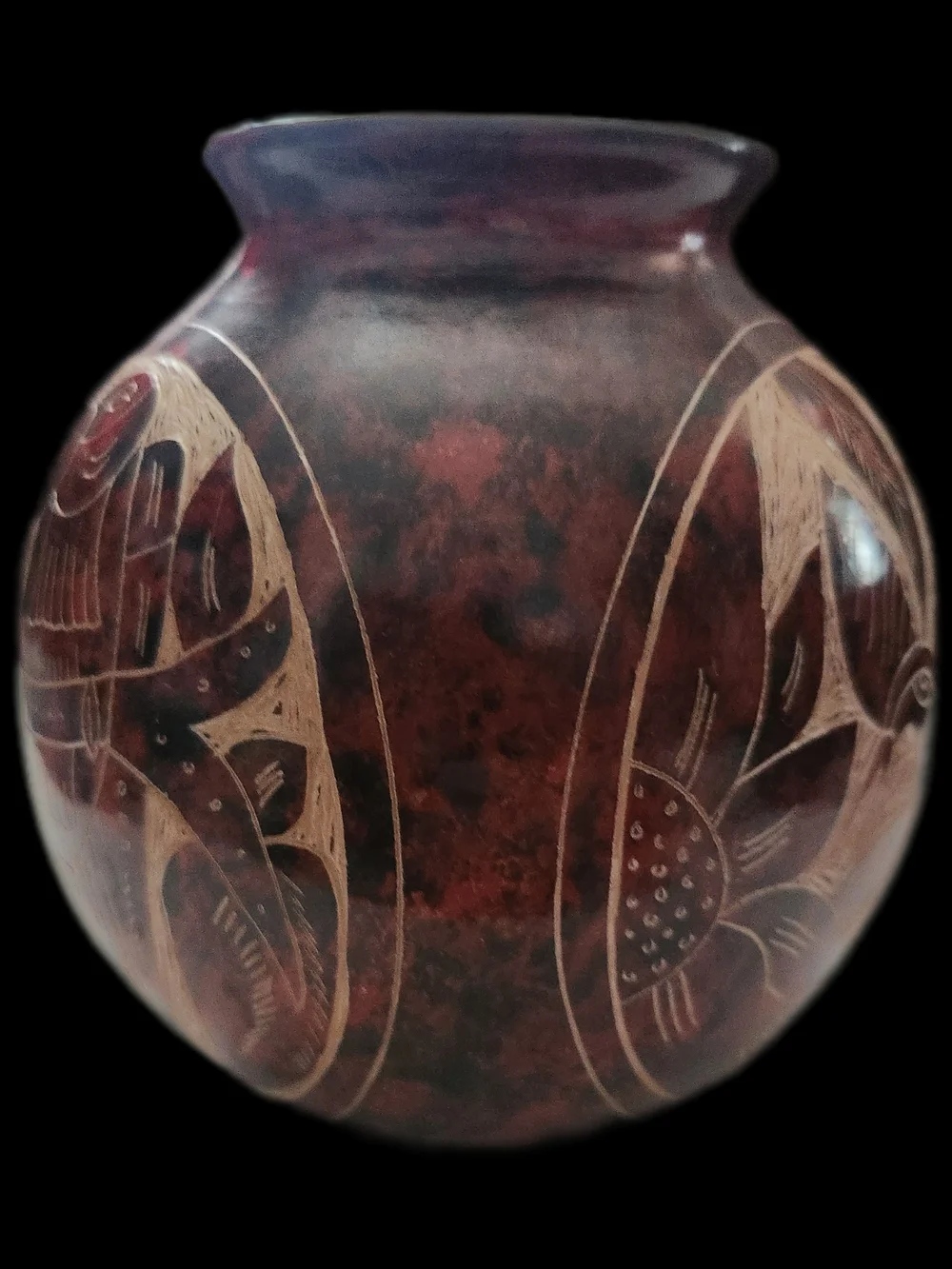 Nicaraguan Incised Pottery Vase Bird Monkey Jungle Brown Tan 5
